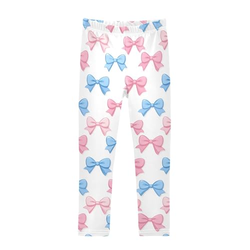 Girls Leggings Blue and Pink Bows Soft Toddler Leggings for Girls Kids Pants Size 4T-10T