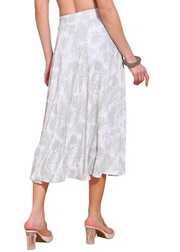 Image of FRAULEIN Women's Tie-Dye A-Line Self Design Printed Maxi /Midi Skirt | High Waist Flared | Soft Ribbed Texture | Casual Summer Knee Length Vacation Skirt