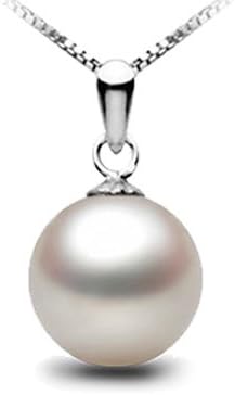 9.5-10mm Freshwater Cultured Pearl Pendant, 18K White Gold Cup, 925 Sterling Silver Chain 18"