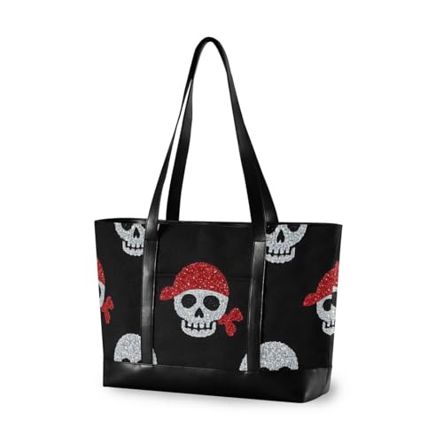 Fake Glitter Cartoon Pirate Skull Cool Portable laptop totes with zipper work bag with laptop for nurses with lunch