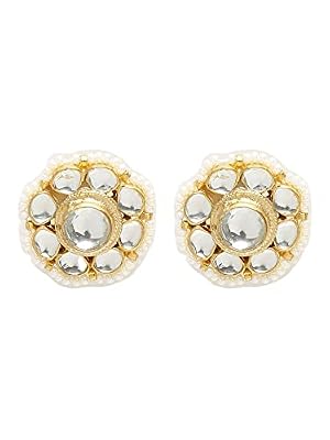 Ruby Raang Women's Mixed Metal Artificial Kundan Earrings - Traditional Jewellery Set for Women (Gold)