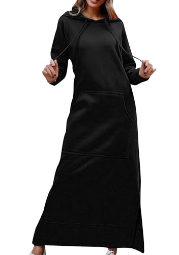 Yming Frauen Lässige Kleider Mit Kapuze Einfarbiges Warmes Pullover Kleid Mit Langen Ärmeln Aus Fleece Schwarz L