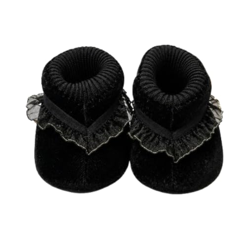 NINIFEET Black Velvet Baby Booties with Frill 3-6 Month-image-48