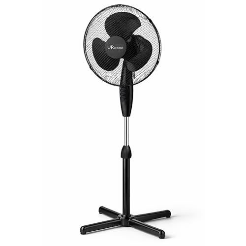 UR CHOICE 16 Inch Pedestal Fan, 140cm Height Adjustable Standing Oscillation Floor Fan with 3 Speed Settings, Powerful Quiet Cooling Fan for Home, Bedroom, Office, Black