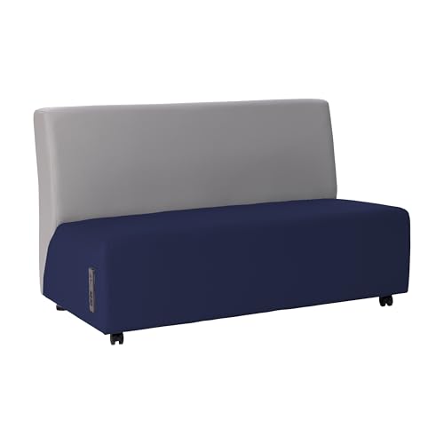 Image of FDP Pro Series Upholstered Armless Mobile Sofa with Tech Outlet, USB Charging and Locking Casters for Portability Commercial Seating for Hotel Lobby, Office, Restaurant, Waiting Room - Navy /Gray