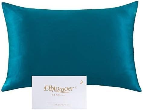 Ethlomoer Natural Pure Silk Pillowcase for Hair and Skin Both Side 19mm, Hypoallergenic, 600 Thread Count