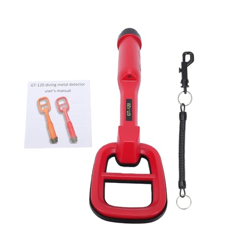 Eujgoov Detector de Metales Sumergible IP68 Detector de Metales de Buceo Subacuático de 100 Pies con Luz LED de Bobina Grande para Buceo Playa Caza del Tesoro Oro Plata (Rojo)