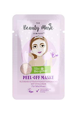 THE Beauty Mask COMPANY Třpytivá peelingová maska s kyselinou hyaluronovou, čisticí obličejová maska s částicemi bioglitru, péče o obličej pro smíšenou pleť, třpytivá maska na doma, veganská, 10 ml, 1