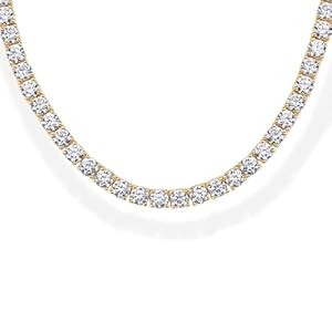 PAVOI 14K Gold Plated 3mm Simulated Diamond Tennis Necklace for Women | Tennis Chain | Chunky Long Gold Necklace for Women| Sizes 15″ and 18″