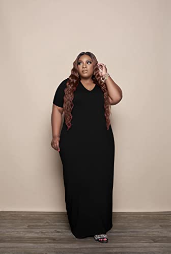 Image of YeGine Oversize Tshirt Dress Plus Size Short Sleeve Maxi Dress with Pockets