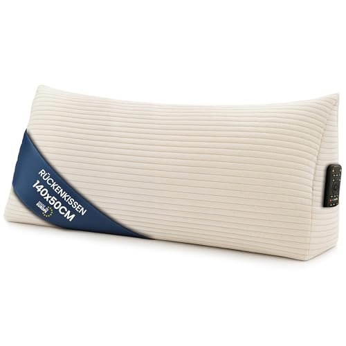 Almohada Lectura Cuña Triangular Ancho de 140 cm - Cojín Lumbar Sofá Respaldo Cama Cuna Cojines Grandes Apoyo Espalda Desenfundable Lavable Ergonómicar Beige