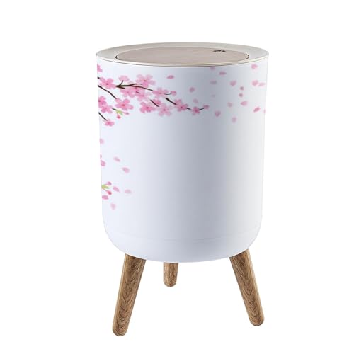 Image of Trash Can with Lid Cherry Blossoms Spring Flower Garden White Japanese Flowers Garbage Can Round Waste Bin Press Cover Dog Proof Wastebasket for Kitchen Bathroom Living Room Nursery 1.8gal