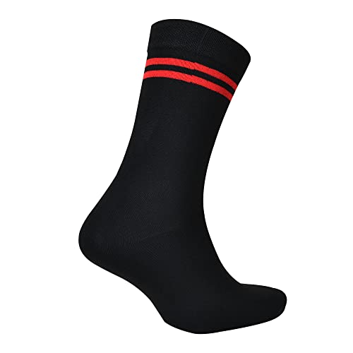 Image of Black with Red Stripes Calf Length Cotton School Socks For Boys & Girls (Pack of 5 Pairs)