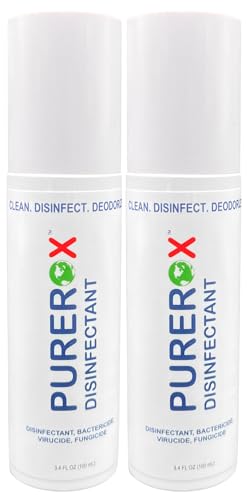 PUREROX disinfectant (3.4oz 2pk) TSA Approved travel size. Eliminate 99.9999% viruses Norovirus MRSA Fungus Bacteria. Hospital Grade. Safe for Use Anywhere. No residue. Suitable for All Surfaces.