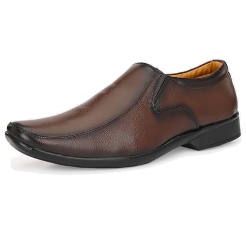 Image of Leatherkraft Panelled Formal Slip-On Shoes