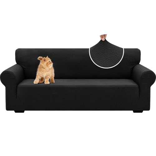 XINEAGE 2025 New 1 Piece Couch Covers for 3 Cushion Couch (79"-91") Stretch Sofa Cover Slipcover Pet Friendly Soft Washable Furniture Protector with Elastic Bottom for Kids,Dog (Sofa, Black)