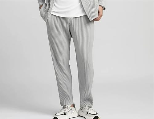 Men's Fashion Pleated Pants Casual Streetwear Trousers Loose Wide Legged Pants Elastic Waist Trousers4