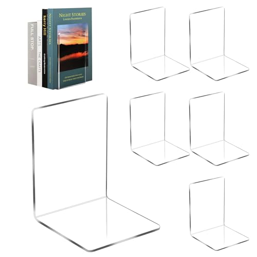 Auauraintt Buchstütze 6 Stück Klarer Buchständer aus Acryl mit 24 Stück rutschfesten Silikonmatten Transparente Dekoration Geeignet für Schule Zuhause Büro Bibliothek-13 x 10 x 10cm