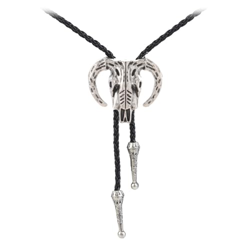 Image of Joxevyia Bolo Tie for Men Vintage Cow Skull Leather Rope Western Cowboy Necktie Vintage Bola Tie Gift for Him