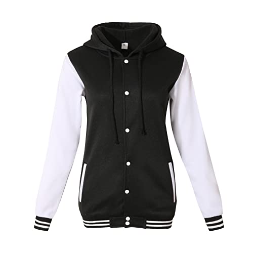 Image of Womens Baseball Jacket Varsity Uniform Casual Loose Cardigan Coat Unisex Adult Long Sleeve Warm Sports Jacket