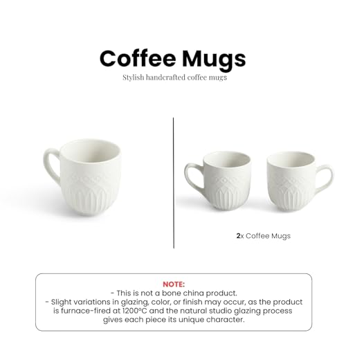Image of ExclusiveLane 'Minimalist' Ceramic Coffee Mugs (Set of 2, 340 ml, In Gift Box, Microwave and Dishwasher Safe, Hand-Embossed) | Ceramic Coffee Mug Coffee Cup Set of 2 Tea Mugs Set Tea Cups Ceramic Mugs