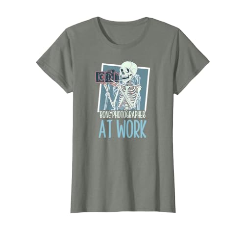 X Ray Tech Halloween Bone Photographer At Work T-Shirt, Women, Olive Heather, X-Large