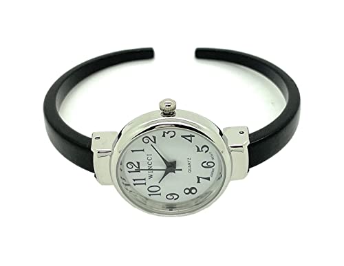 Image of Ladies Big Numbers Skinny Metal Bangle Cuff Fashion Watch White Dial Wincci