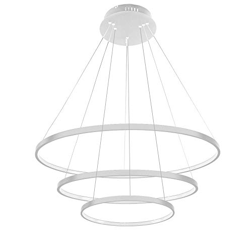Huahan Haituo LED pendentif lumière vivant trois anneaux moderne accueil plafond lumière luminaire Flush Mount éclairage blanc léger 6500K(blanc) [énergie classe A +++]