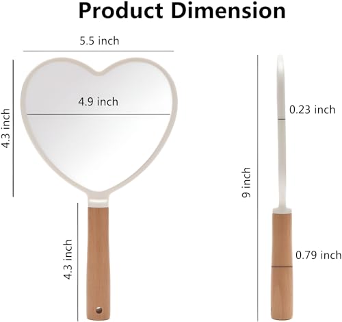 Image of Heart‑Shape Wood‑Handle Handheld Mirror - 25 x 13 cm Travel Makeup Mirror with Hanging Hole (Colour May Vary) (1, Heart)