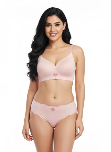 Image of Women Bra Panty Set Soft Natural Support Seamless Backless Summer Bra Panties Set | Adjustable Straps and Heart Design Lingerie Set | Women's Suit Push-Ups Sports Underwear Bra Set