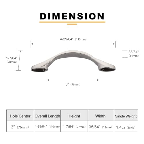 Image of Asidrama 20 Pack 3 Inch(76mm) Brushed Nickel Cabinet Pulls Heavy-Duty Solid Kitchen Cabinet Handles Satin Nickel Drawer Hardware for Bathrooms Cupboard