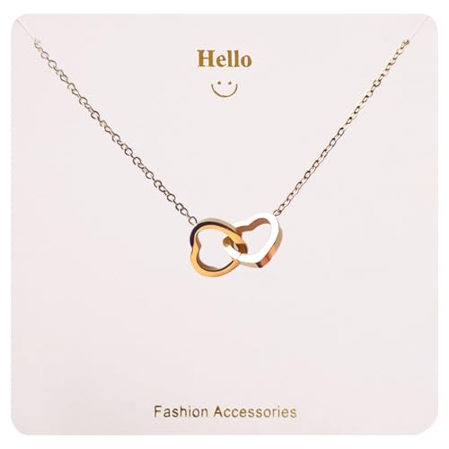 Apasinda Double Gold Heart Necklaces for Women, Dainty 14k Gold Plated Necklace, Choker Necklace for Women Trendy, Handmade Pendant Necklace for Women, Birthday Gifts for Women, Mom Gifts
