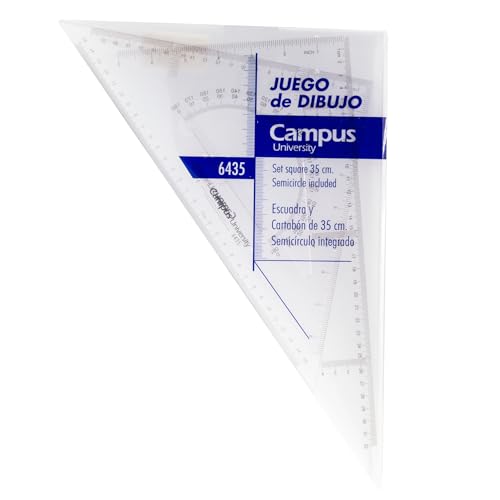 Campus – Set de Reglas para Dibujo Técnico, Juego de Reglas con Estuche para Dibujo Técnico con Cartabón y Escuadra con Transportador de Ángulos Integrado, Kit de Dibujo Técnico y Geometría (35cm)