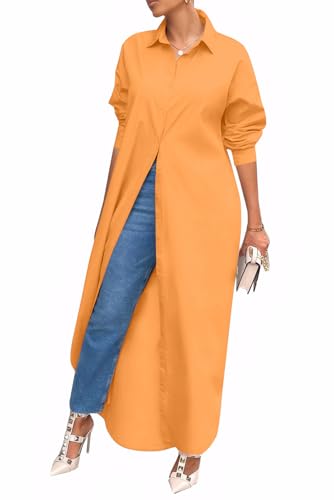 Image of Choichic Shirt Dresses for Women Casual Long Sleeve Cotton Button Down Maxi Dresses