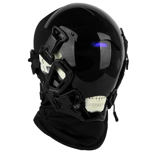 XPJBKC Cyberpunk - Máscara de calavera con lámpara Cyberpunk, máscara de cosplay para hombre, con luces LED para hombre, adulto Cool Cyberpunk Máscara LED Cyberpunk Casco para Halloween Fiesta Cosplay | Ya disponible en tu tienda friki favorita! En mundofriki.es!