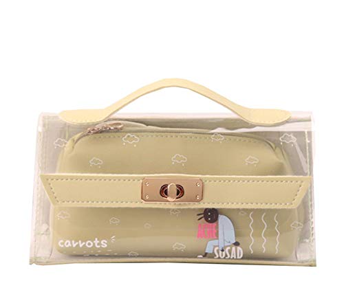 (トーダー)透明な ペンバッグ 大容量筆箱 ペンケース 防塵 防水 軽量 高級 耐久性 社会人用 男女兼用 卓上収納 文具収納 旅行 収納ポーチ 取っ手付き 化粧バッグ 小物入れ おしゃれ プレゼント子供 中学生 高校生 緑M