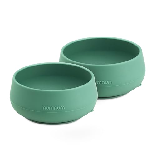 Image of NumNum Suction Bowls for Babies & Toddlers, Extra Strong Non-Slip Suction, 100% Food-Grade Silicone, BPA-Free, Microwave & Dishwasher Safe, Baby-Led Weaning Bowls for 4+ Months, 2-Pack Glacier Green