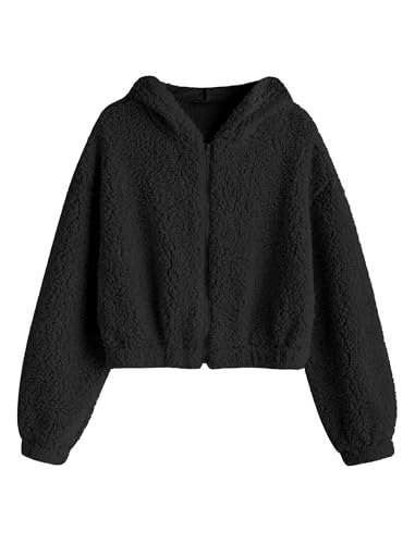ZAFUL Women's Hooded Zip Up Faux Shearling Fluffy Teddy Jacket Coat