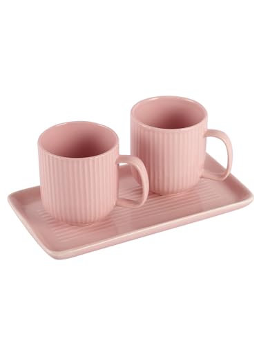 Image of Miah Decor Ceramic Coffee Mugs Set with Serving Platter, Handmade Stoneware