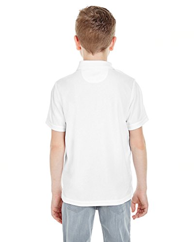 Camisa polo juvenil UltraClub Cool & Dry malha piqué (8210Y), Branco, Large