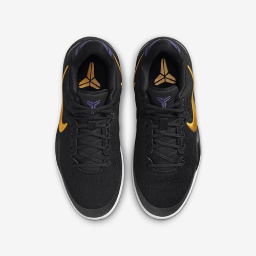 Kobe 8 Big Kids' Basketball Shoes (FN0266-002, Black/White/Court Purple/University Gold) Size 74
