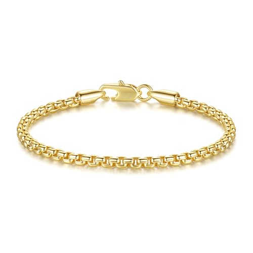 Gold Bracelets for Women Men Bracelet Square Rolo Round Box 14K Gold Chain Bracelet for Women & Men Gold Jewelry 6.5, 7, 7.5, 8, 9 in (9 Inches)