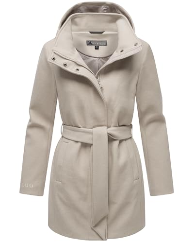 MARIKOO Damen langer Trenchcoat warme Übergangsjacke in Woll-Optik mit abnehmbarer Kapuze Katalinaa 16 Bone Gr. XL