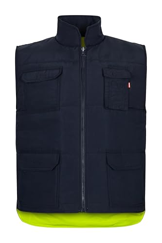 Velilla 148; Chaleco acolchado reversible; color Azul Marino y Amarillo Flúor; Talla M