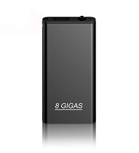 Grabadora de voz espía mini y reproductor mp3. Micrófono espía portátil, recargable por puerto USB y activación por voz alta calidad (8gigas)