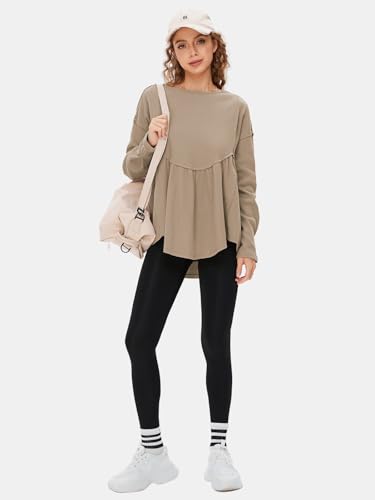 EXLURA Waffle Knit Long Sleeve Shirts for Womens Crewneck Loose Babydoll Tunic Tops Maternity Tops Fall Fashion 2025 Clothes4