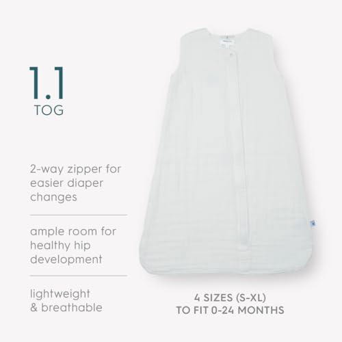 Image of Little Unicorn 0-6 Month Premium Muslin Sleep Sack 1.1 TOG | Soft & Breathable Muslin Cotton for safer sleep | 2 way zipper (White)