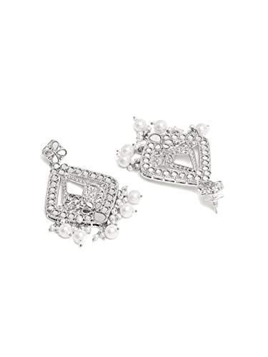 Silver Oxidised Beads Drop Geometric Dangler Earrings