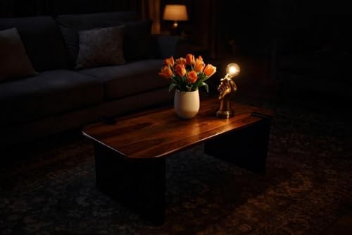 Image of Modern Wooden Coffee Table for Living Room | Sheesham Wood Center Table | Contemporary Tea Table Furniture for Home | Minimalist Designer Cocktail Table for Lounge, Apartment & Office | Teak Finish