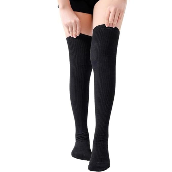 Woolen Thigh-High Socks for Women | Winter Knee-Length Thermal Socks | Soft, Stretchable & Stylish Stockings for Warmth & Comfort | Free Size-image-4